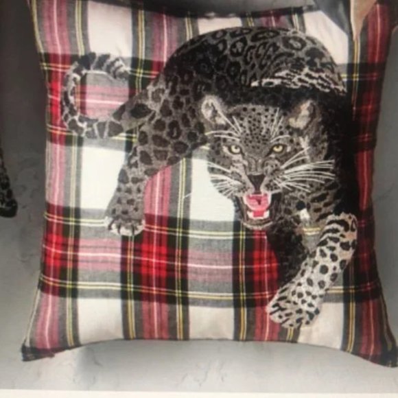 Black Panther embroidered tartan pillow cover William Sonoma home - Picture 3 of 11
